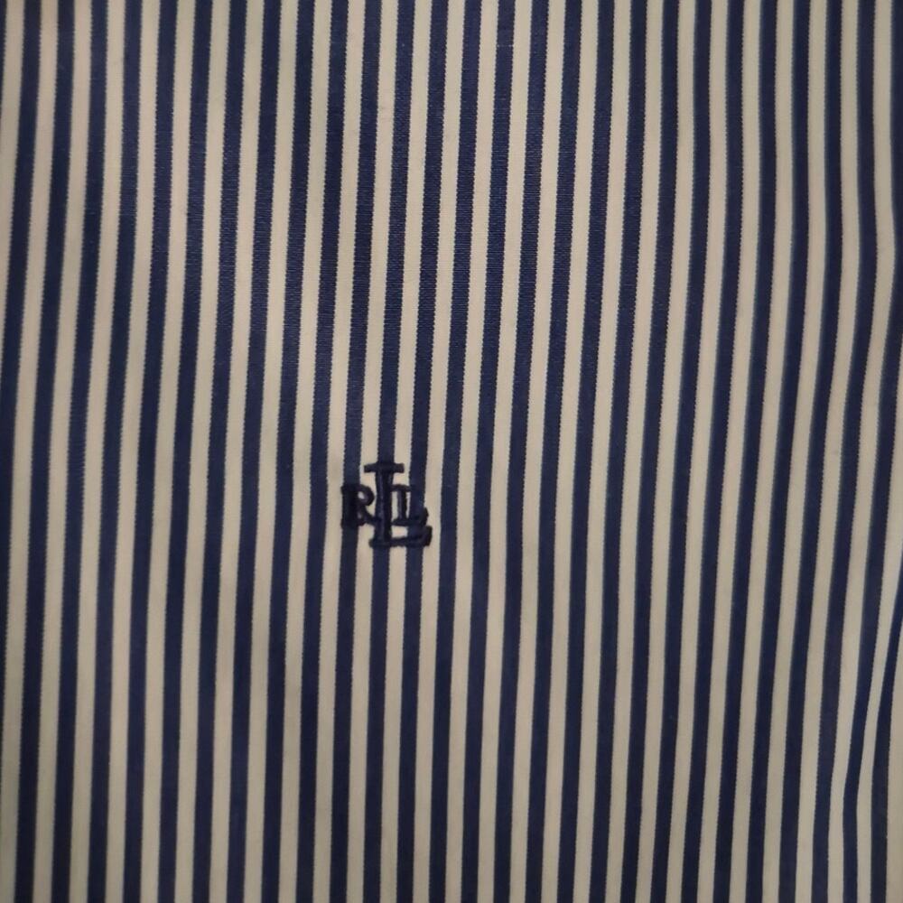Lauren Ralph Lauren Blue White Striped Cotton Button Down Shirt - Picture 2 of 8